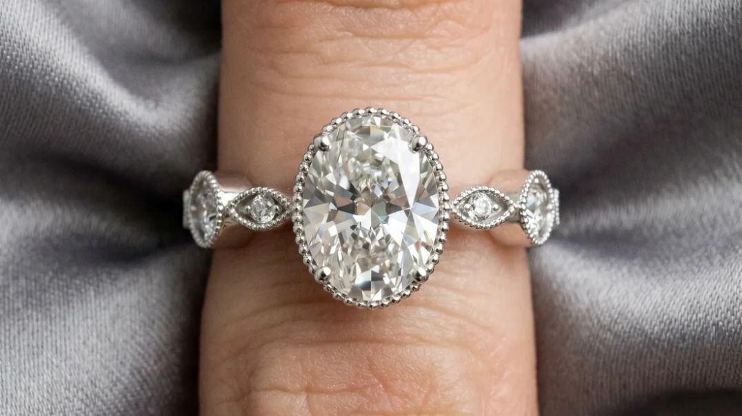 oval cut diamond vintage milgrain ring